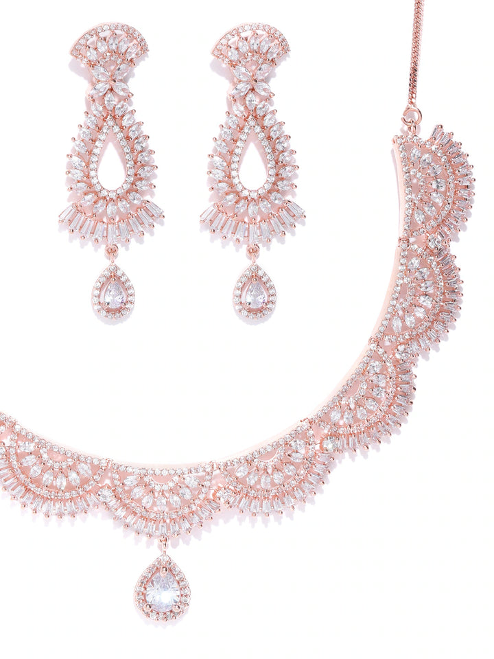 Rose Gold AD Necklace Set for Women and Girls - Aviksha Creations