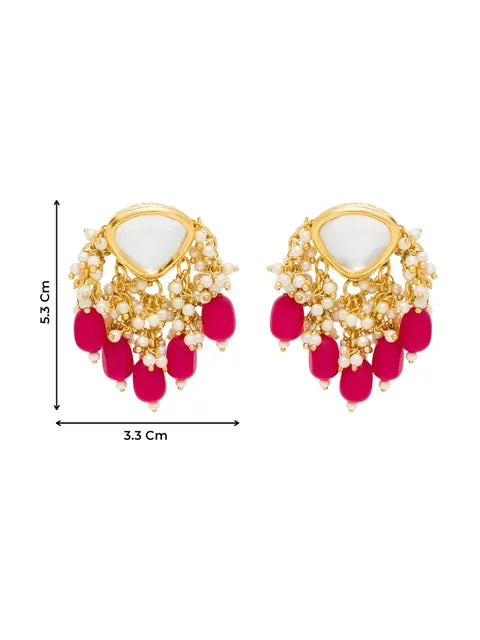 Heart Shaped Kundan Dark Pink Pearled Earrings for Womens and Girls - Aviksha Creations