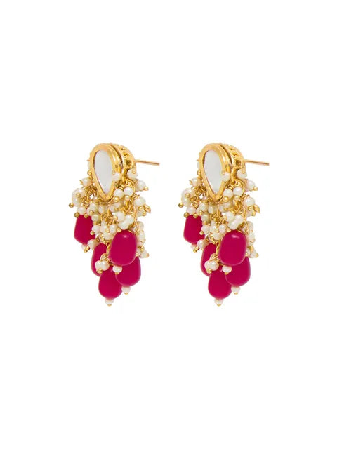 Heart Shaped Kundan Dark Pink Pearled Earrings for Womens and Girls - Aviksha Creations