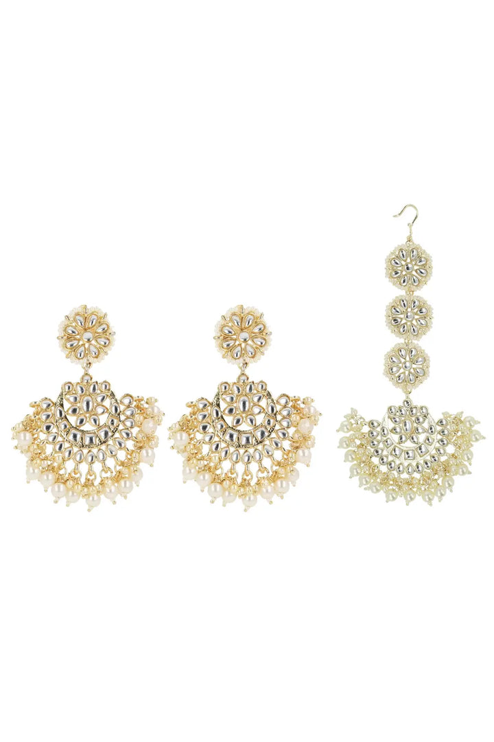 Kundan Maang Tikka Earring Set with Paired Designed - Aviksha Creations