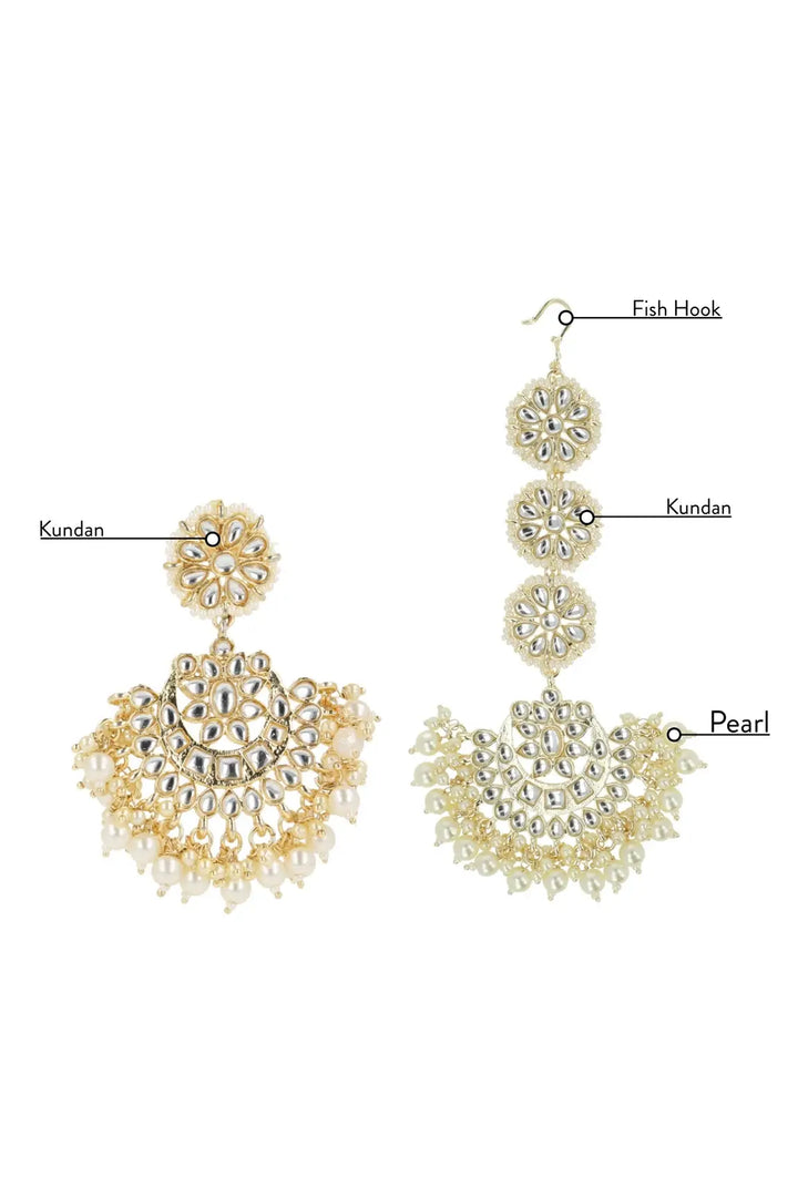 Kundan Maang Tikka Earring Set with Paired Designed - Aviksha Creations