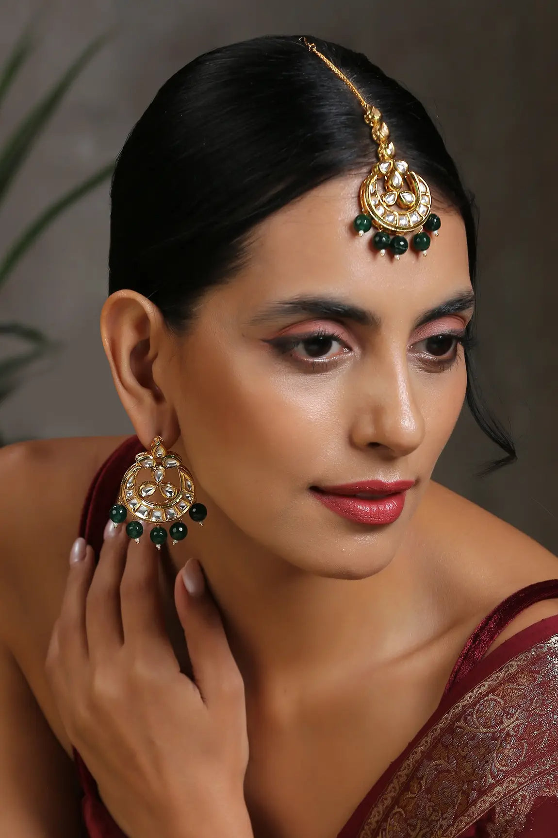 Kundan Earring Maang Tikka Set for Ethnic Wear - Aviksha Creations