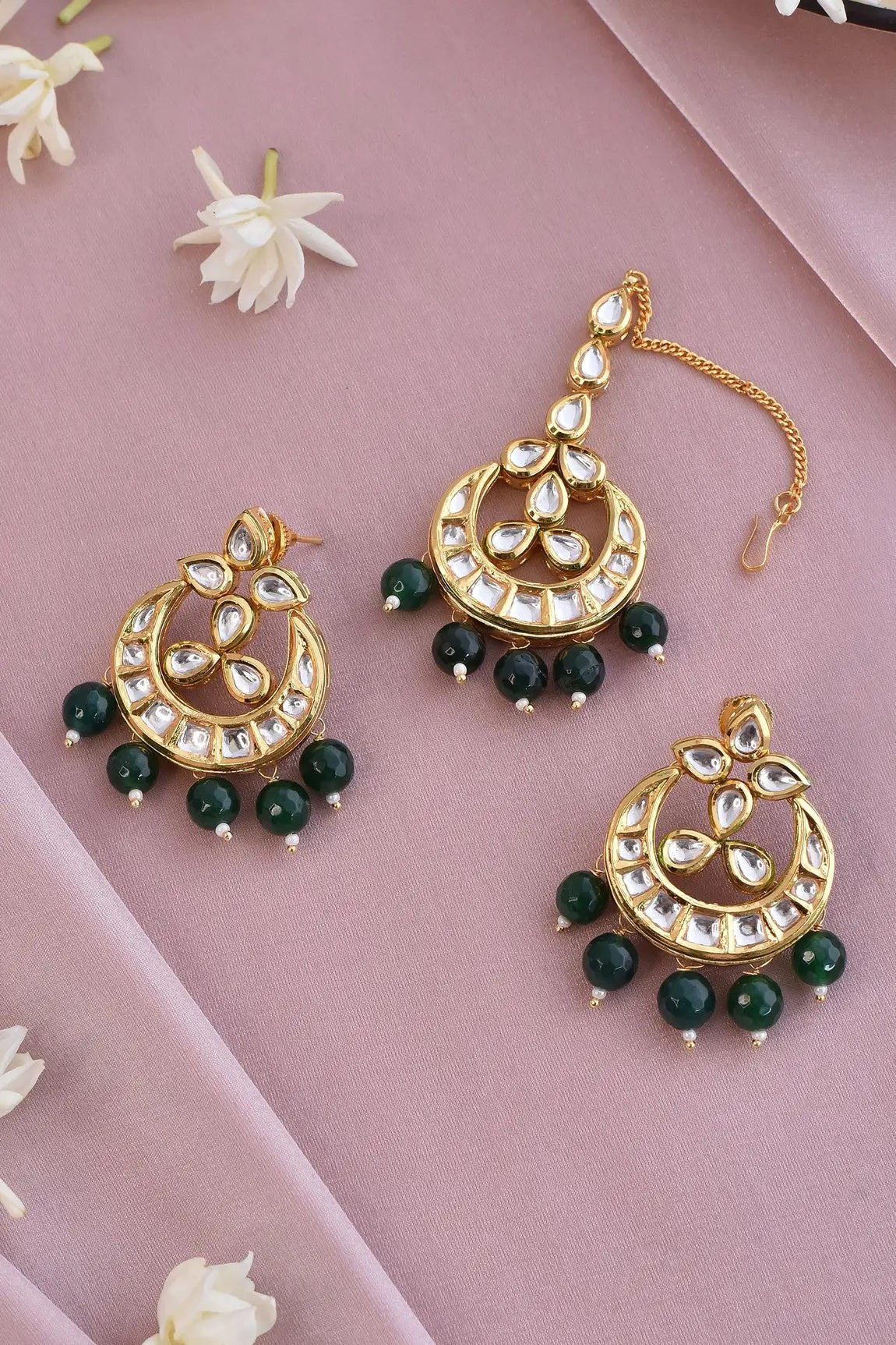 Kundan Earring Maang Tikka Set for Ethnic Wear - Aviksha Creations