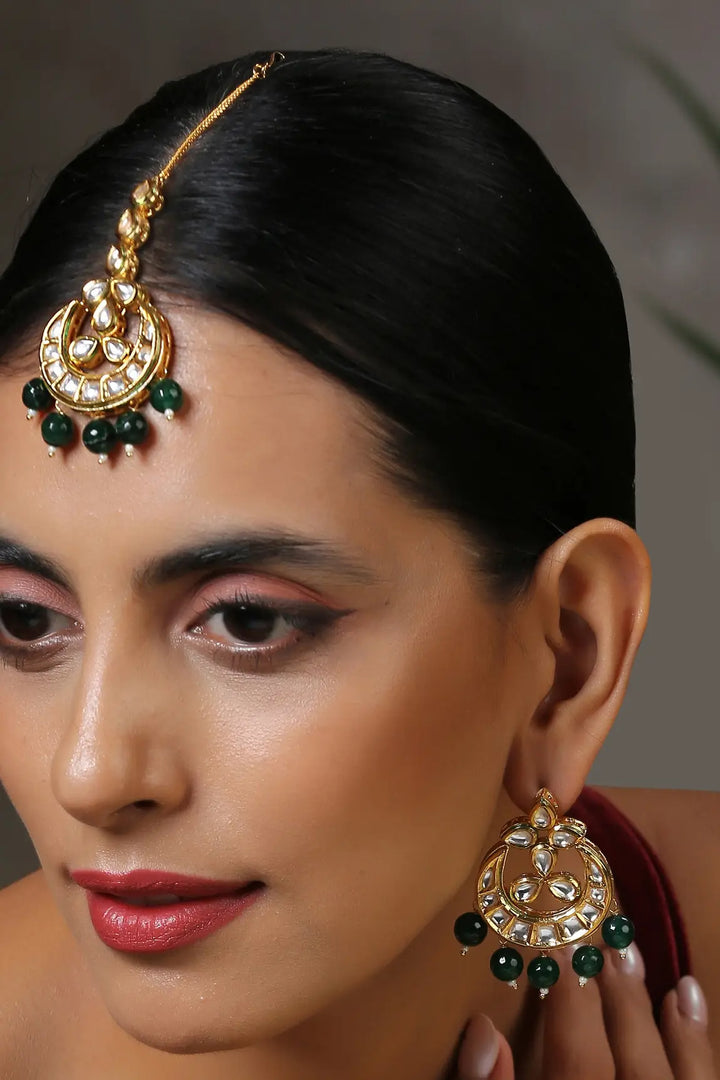 Kundan Earring Maang Tikka Set for Ethnic Wear - Aviksha Creations