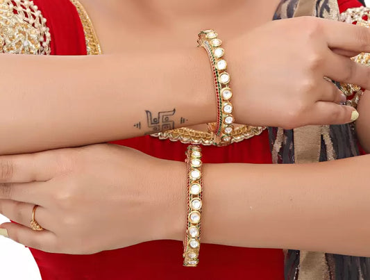 Kundan Gold Plated Bangles for Ethnic Wear - Aviksha Creations