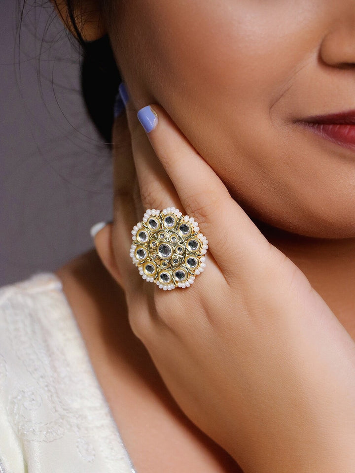 Kundan Adjustable Ring for Ethnic Wear - Aviksha Creations