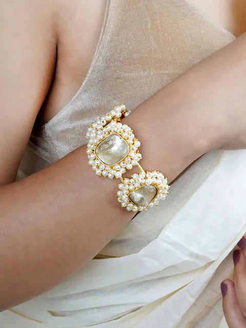 Mother of Pearl Brass Gold Plated Pearl Kada Ethnic Wear for Womens and Girls - Aviksha Creations