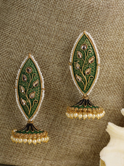 Mint Meenakari Earrings Big Jhumka