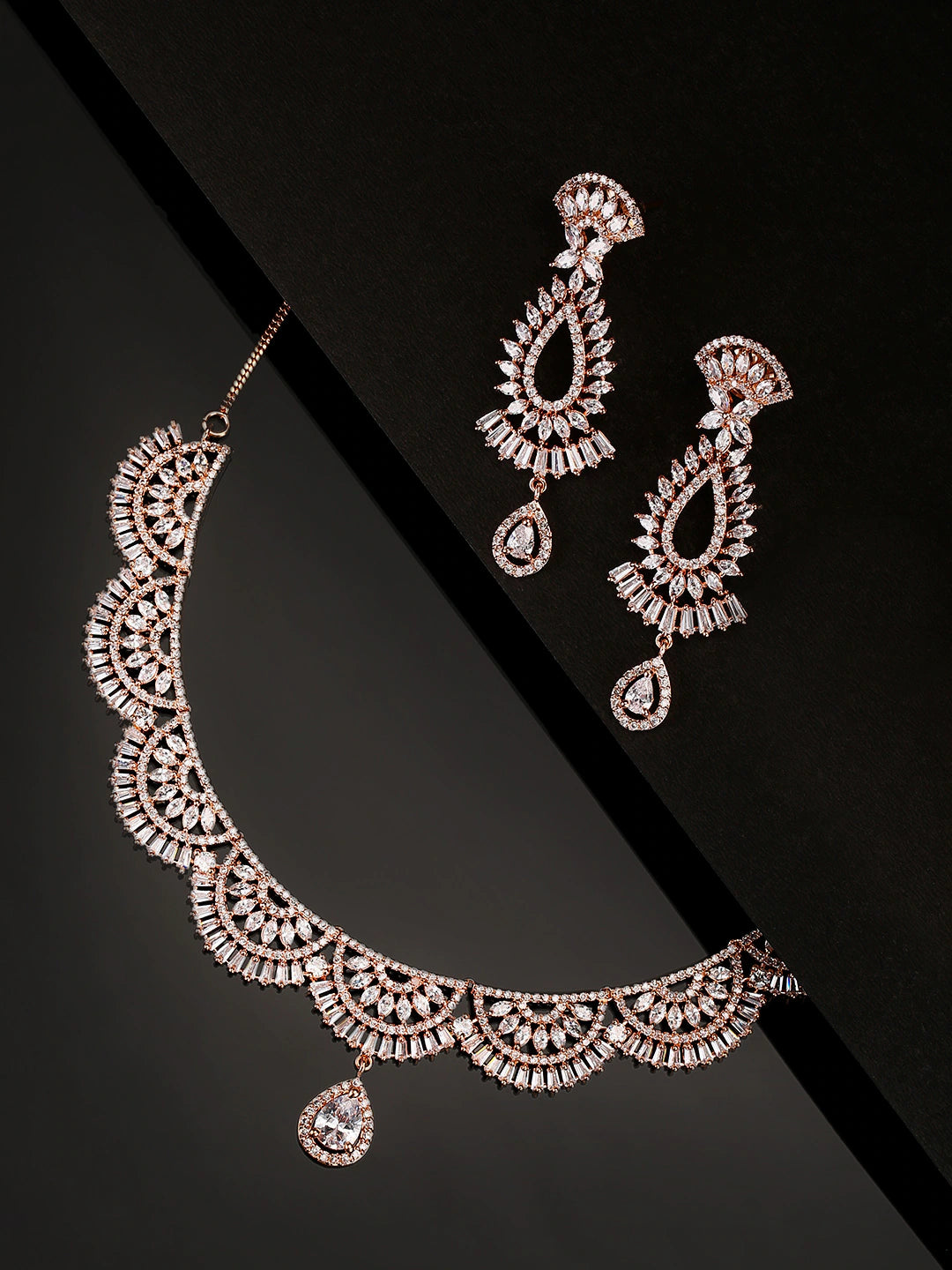 Rose Gold AD Necklace Set for Women and Girls - Aviksha Creations