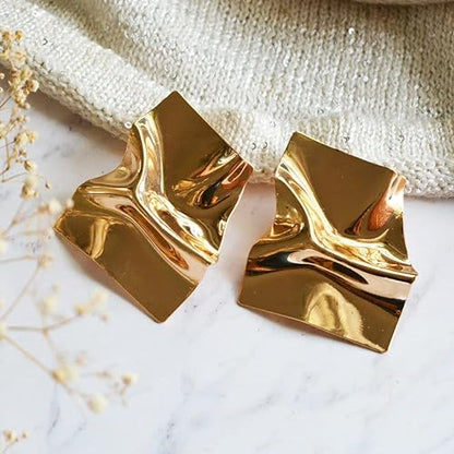 Alloy Bold Earrings Women's 18K Gold Plated Big Geometric Statement Girls - Aviksha Creations