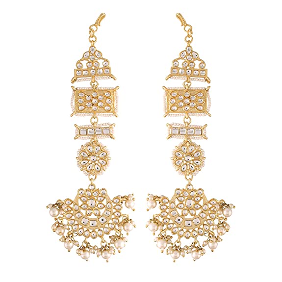 Kundan Earring with long Earing Chain - Aviksha Creations