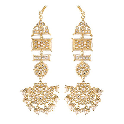 Kundan Earring with long Earing Chain - Aviksha Creations