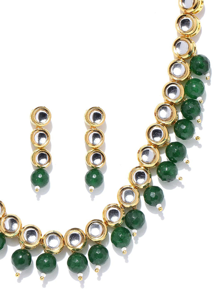 Kundan Green Pearled Necklace with Paired Earrings - Aviksha Creations