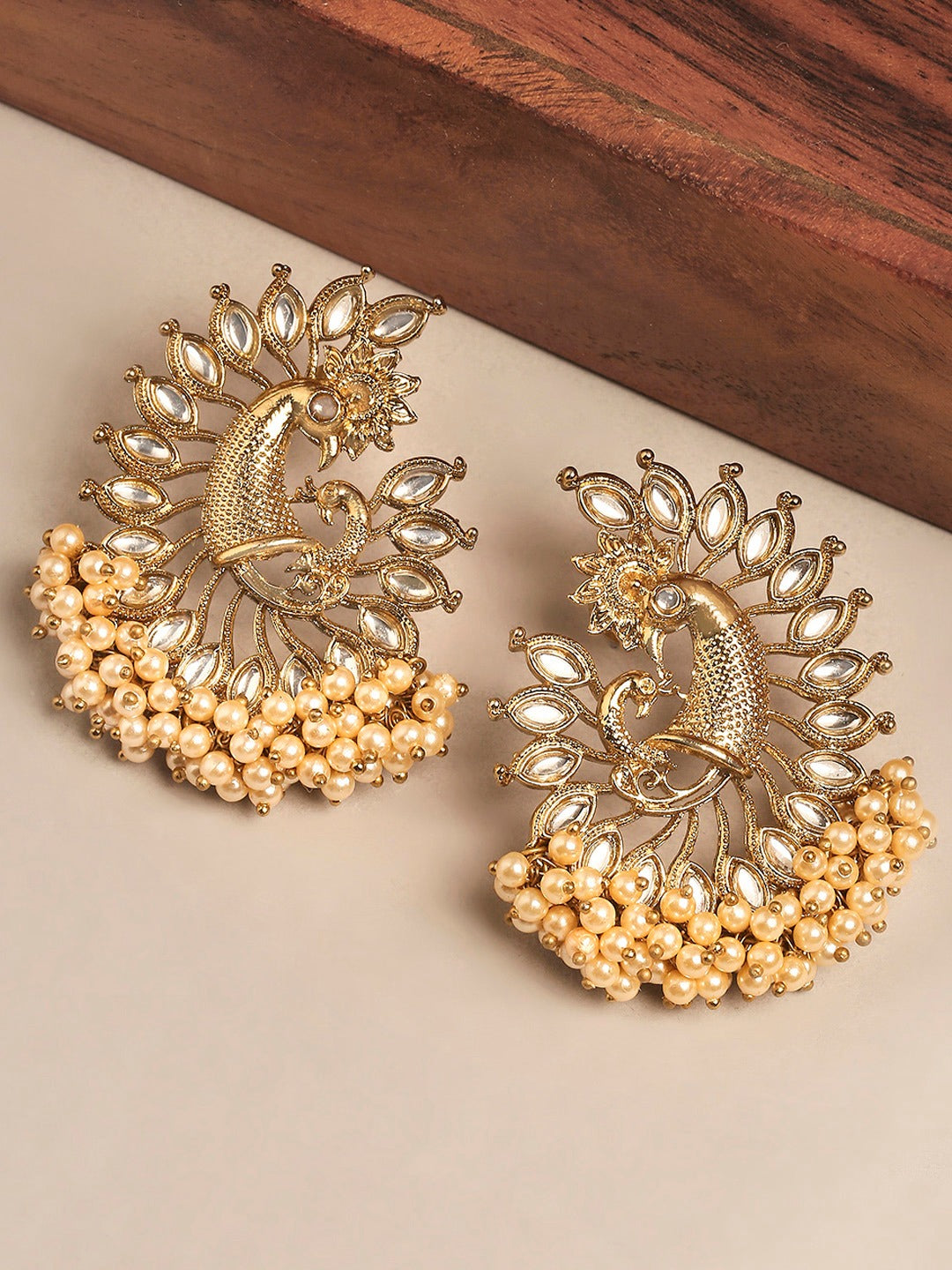 Bronze Pearled Big Studd Earrings - Aviksha Creations