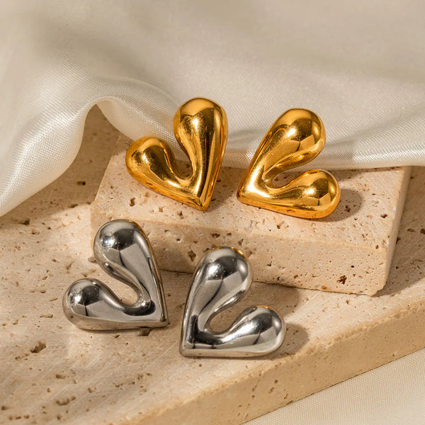Gold and Silver Heart Studded Earrings