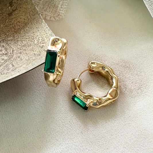 Golden Green Hoop Earrings