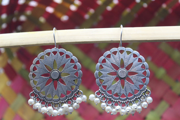 Silver Dangler Pearled Earrings Ethnic Wear