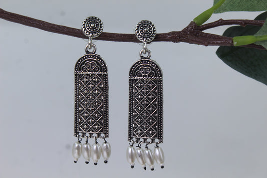 Silver Dangler Earrings with White Pearled Ethnic Wear