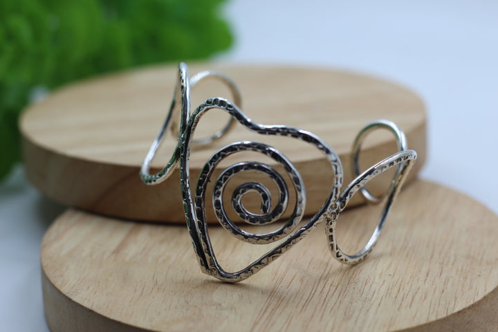 Silver Adjustable Kada Bracelet Heart Designed - Aviksha Creations