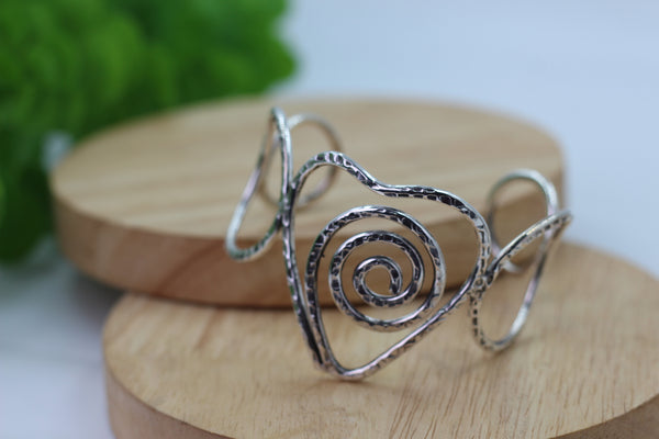 Silver Adjustable Kada Bracelet Heart Designed - Aviksha Creations