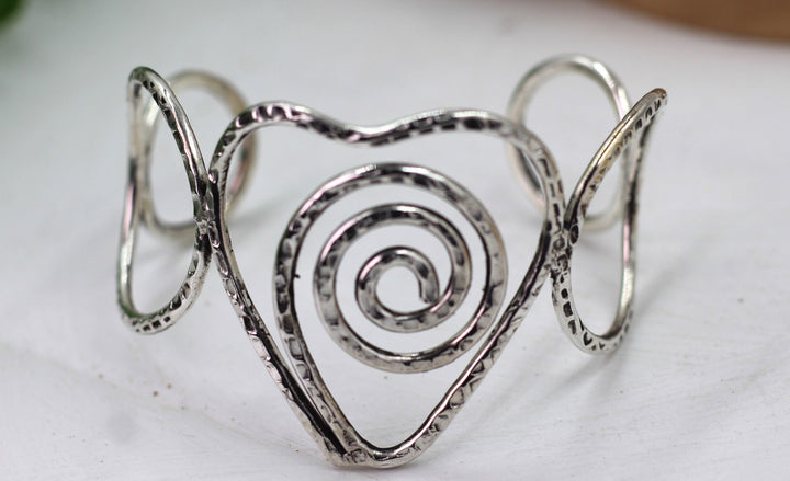 Silver Adjustable Kada Bracelet Heart Designed - Aviksha Creations