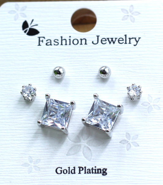 3 Set of Diamond Earrings Silver Plated - Aviksha Creations