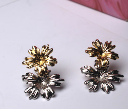 Silver and Gold 2 in 1 Earrings Trending Stud - Aviksha Creations