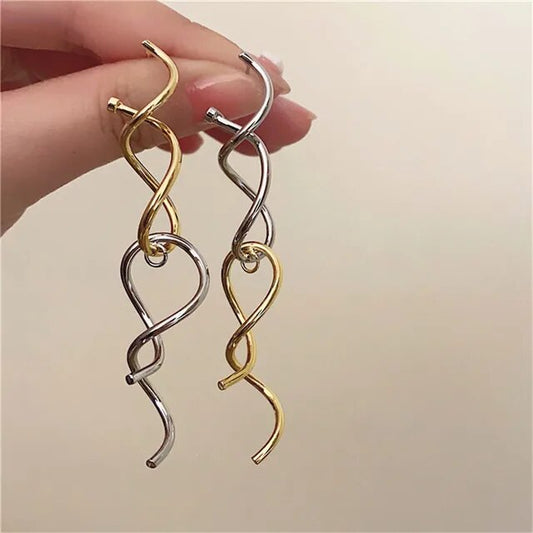 Irregular Metal Earrings European , American Style Personality Fashion Long Stud Earrings Ms Girl Travel Wedding Accessories - Aviksha Creations