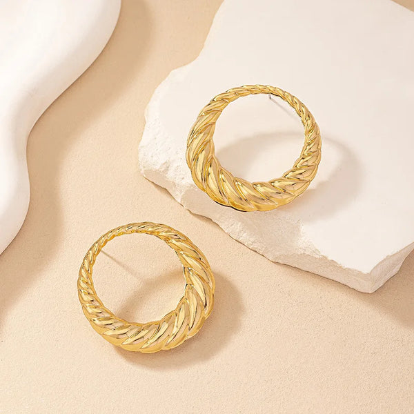 Round Gold Plated Big Hoops Studded Earrings - Aviksha Creations