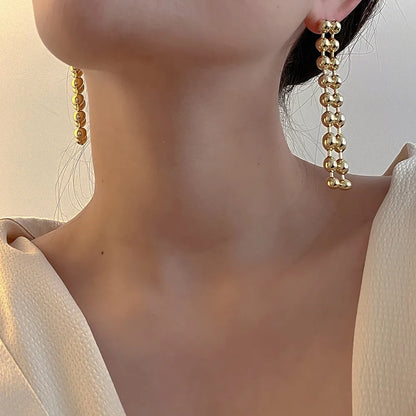 Exaggerated Personality Metal Ball Long Drop Earrings for Women Girls Korean Retro Simple Style Fashion Jewelry - Aviksha Creations