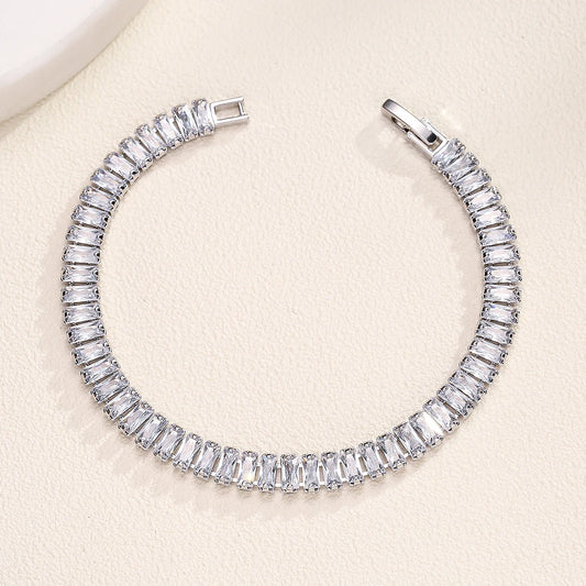 Silver Steel Bracelet Set Rectangle CZ