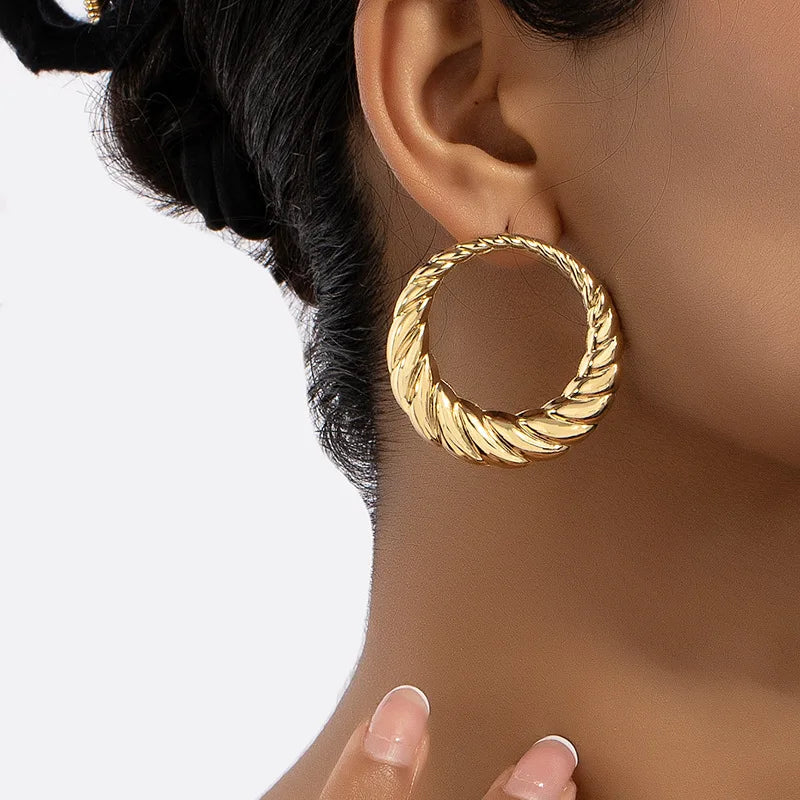 Round Gold Plated Big Hoops Studded Earrings - Aviksha Creations