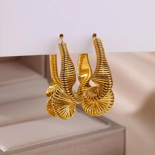 Twisted Exaggerated Earrings for Women New Gold Plated Stainless Steel Earrings 2024 Trend Piercing Earclip Party Jewelry - Aviksha Creations