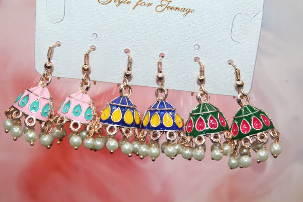 Set of 3 Mini Jhumkis Random Colour