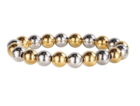 Tren Stretch Stainless Steel Bracelets Gold Sliver Color Stacked Ball Beaded Bracelet For Women Men Jewelry - Aviksha Creations