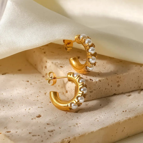 Pearl Hoops 18K Gold