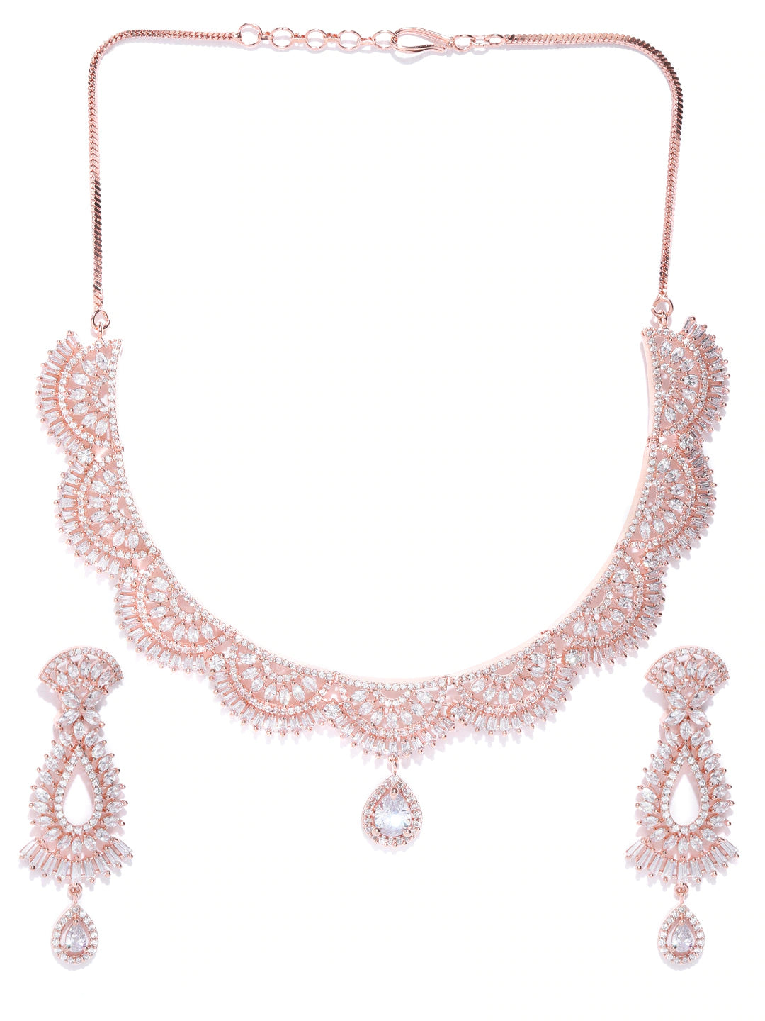 Rose Gold AD Necklace Set for Women and Girls - Aviksha Creations