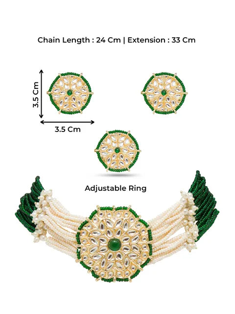 Beaded Ethnic Necklace Set with Paired Earrings and Ring - Aviksha Creations