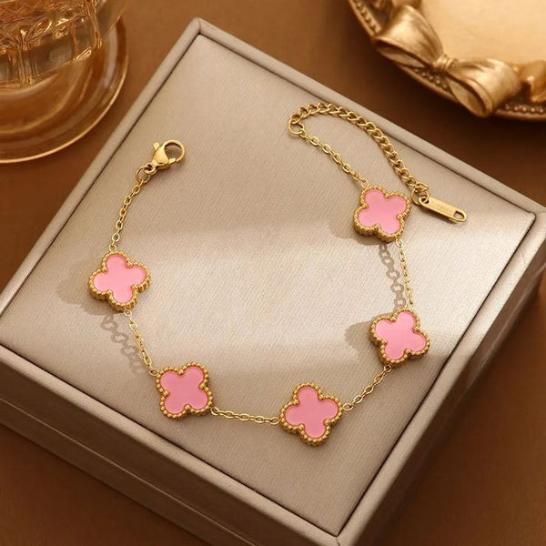 Pink Clover Necklace 18K Gold