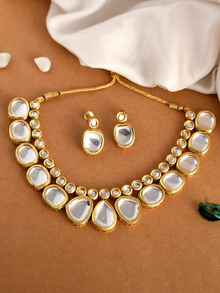 Kundan Double Layered Necklace Set for Ethnic Wear with Paired Earrings - Aviksha Creations