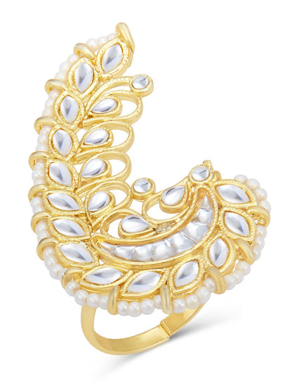 Gold Plated Adjustable Ethnic Finger Ring for Womens and Girls - Aviksha Creations