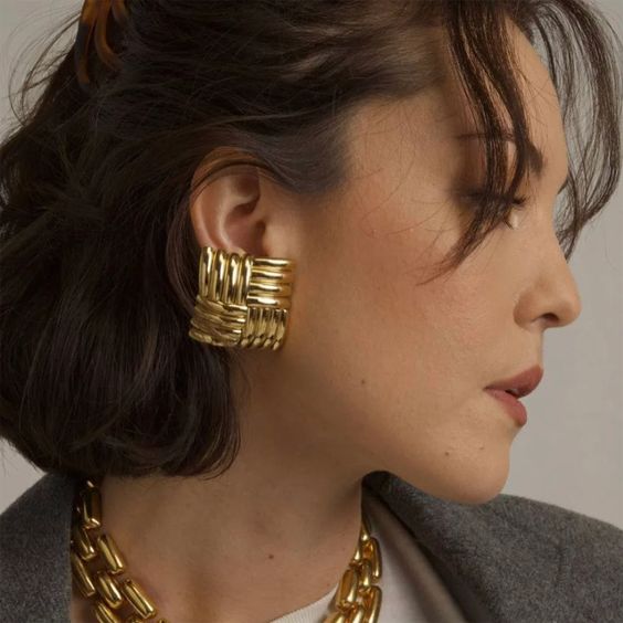 Gold Big Chunky Studs Earrings