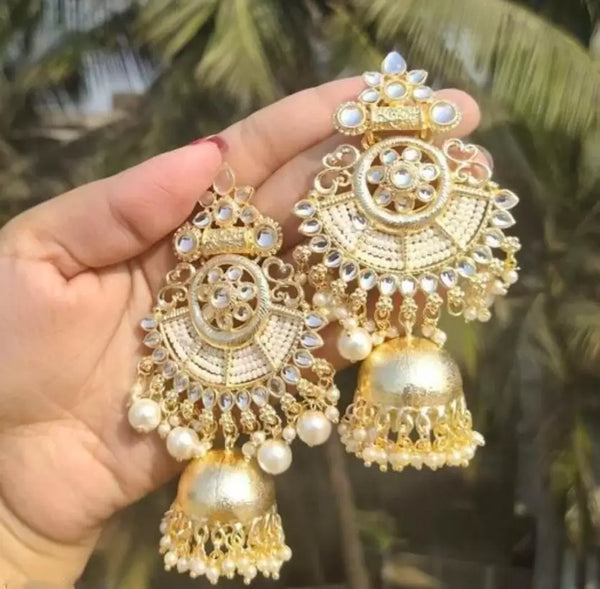 Gold Plated Jhumki Set With Paired Earchain