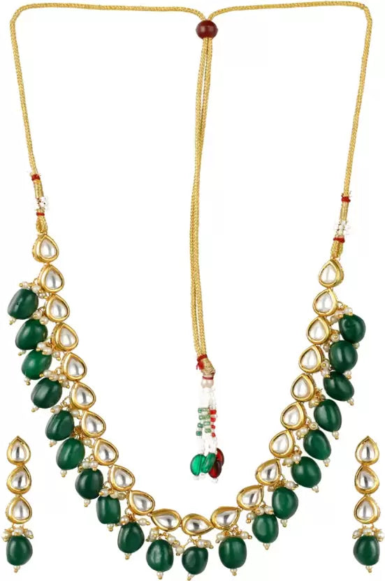 Kundan Green Necklace With Paired Earring for Ethnic Wear - Aviksha Creations