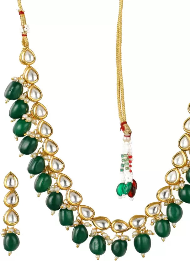 Kundan Green Necklace With Paired Earring for Ethnic Wear - Aviksha Creations